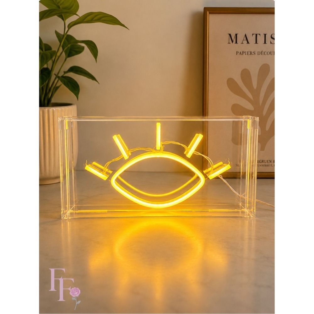 Modern Boho Yellow Evil Eye LED Neon Sign Acrylic Box USB Powered Decor
